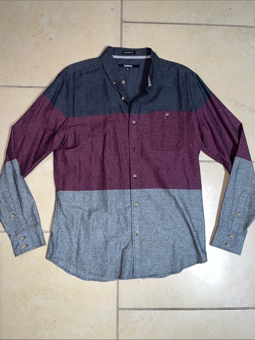 Carbon Men's Burgundy, Gray & Black Colorblock Button-Down Shirt